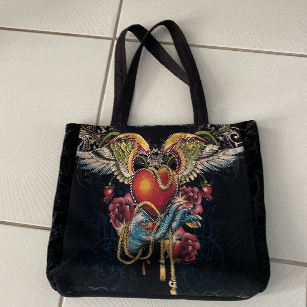 Peace of Mind by Ellen Heart Embellished Handmade Vintage Tote Bag